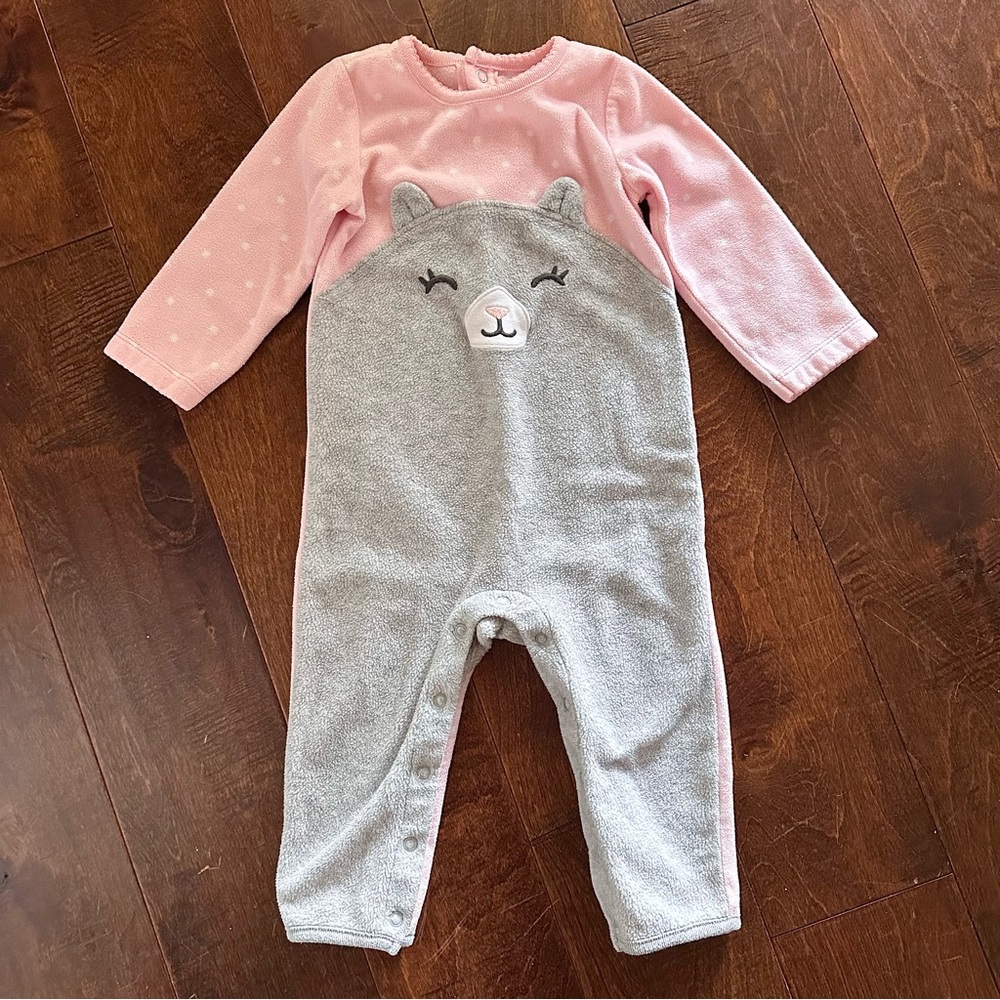 Carter's Pink and Gray Fleece Animal Bear Onesie